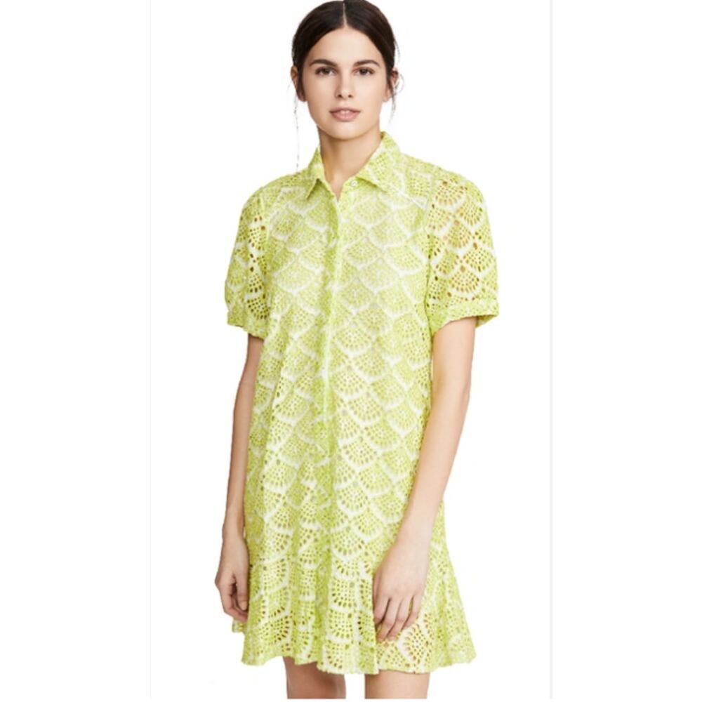 Tanya Taylor Bright Yellow Eyelet Puff Sleeve Aliciana Mini Dress Sz 12 $495